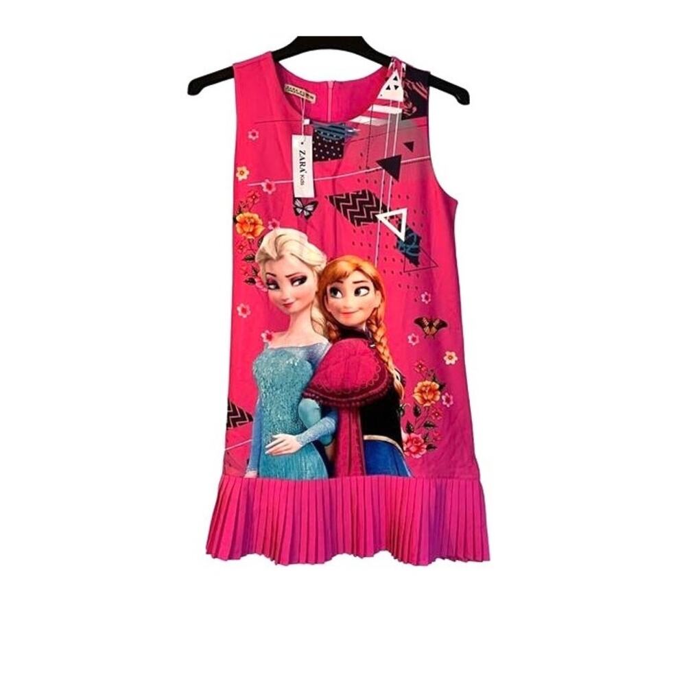 Zara Dress Girls Size M 10/12 Disney Frozen Elsa Anna Pink Sleeveless Pleats NWT